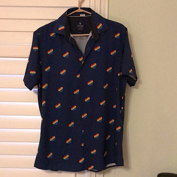 Tom Baine Hearts Button Down Pride Short Sleeve Shirt with Collar - Picture 5 of 14